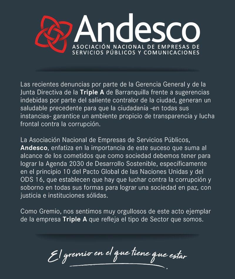 Andesco respaldó denuncias que hiciera la Triple A contra el Contralor distrital saliente 1 12537dd1 0fa3 4db5 96fc 27f8d5450eae