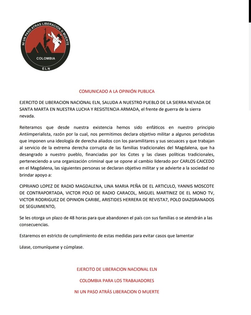 8 periodistas del Magdalena fueron amenazados a través de un panfleto 1 368f9973 4997 4ecf 894d adf7a7188941 1