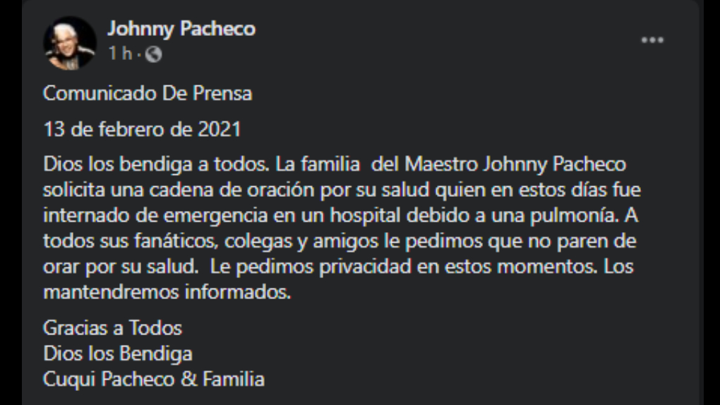 Johnny Pacheco, creador de la Fania All Stars fue internado de emergencia por una pulmonía 1 1058379new project 2021 02 13t222612392jpg
