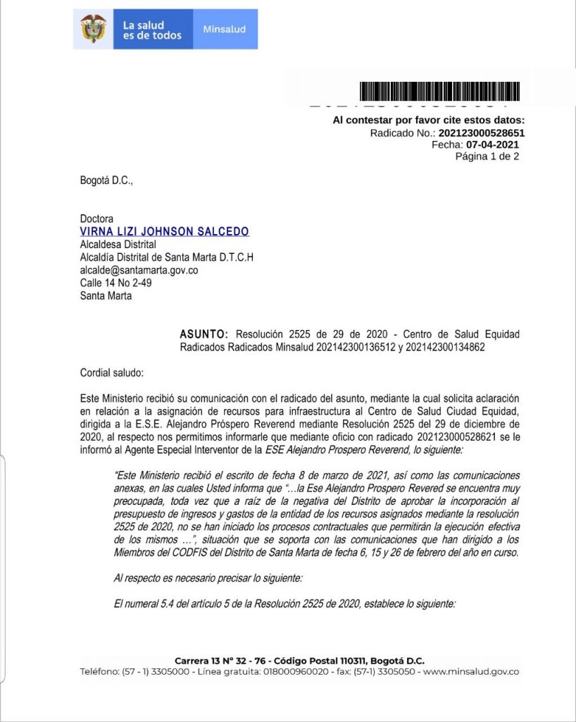 Intransigencia de Virna Jonhson pone en jaque la terminación de una policlínica en Santa Marta 4 WhatsApp Image 2021 04 25 at 15.12.25