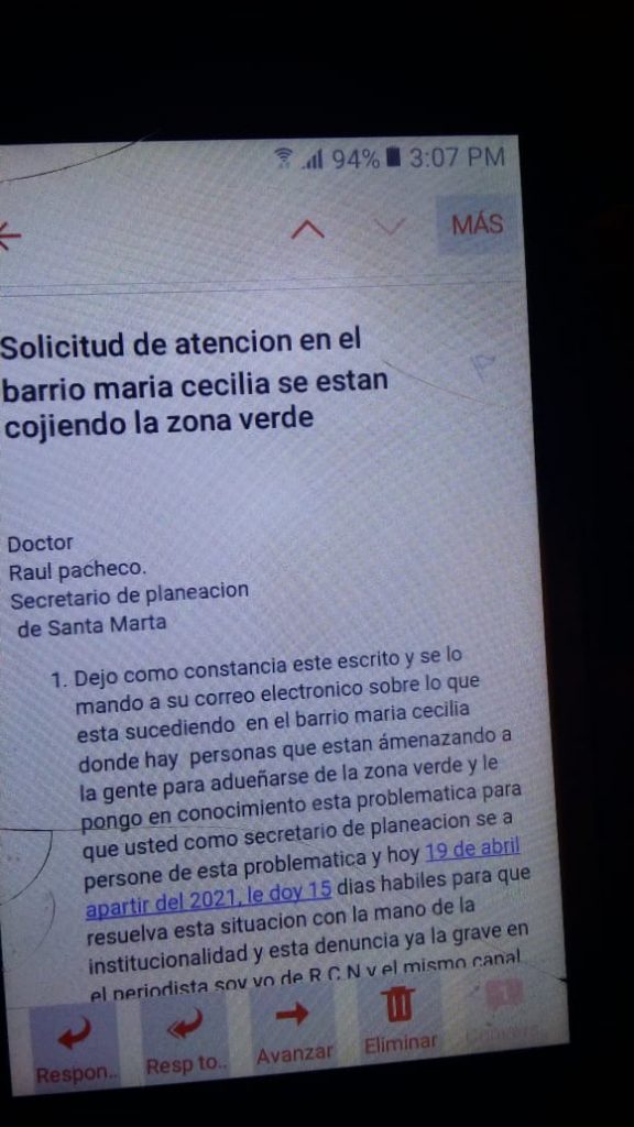 Líder social advierte falta de protección ante amenazas de muerte y su comunidad sin ayuda de autoridades frente a las invasiones 5 Denuncias por amenaza a lider social Miguel Maldonado Balaguera 4