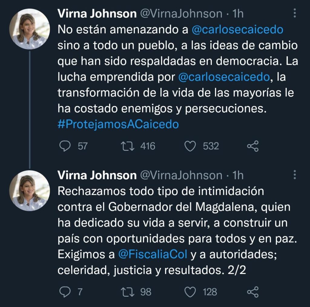 Grupos paramilitares estarían detrás del plan para asesinar a Carlos Caicedo 1 Virna Johnson tw
