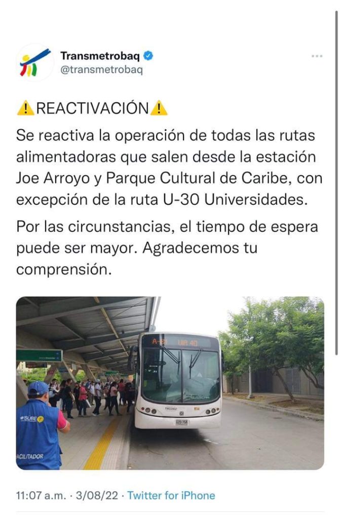 Transmetro puso en operación todas sus rutas de servicio 1 FB IMG 1659544519333