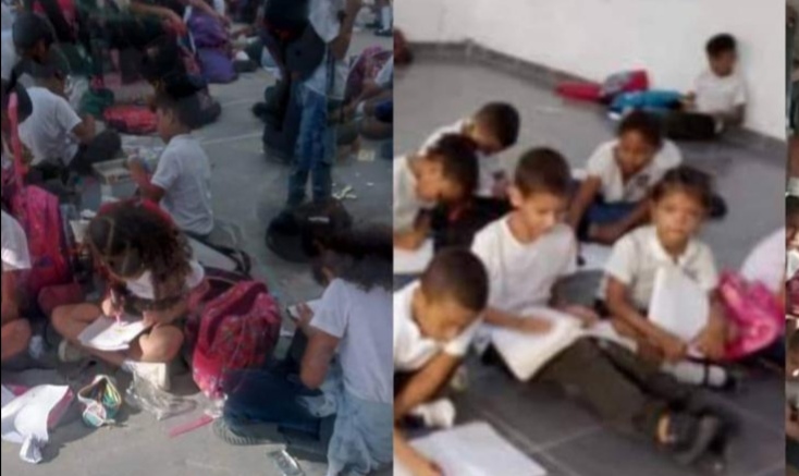 Por falta de sillas, estudiantes reciben clases en el piso de un colegio en el barrio El Pueblito 1 Screenshot 20220825 093953