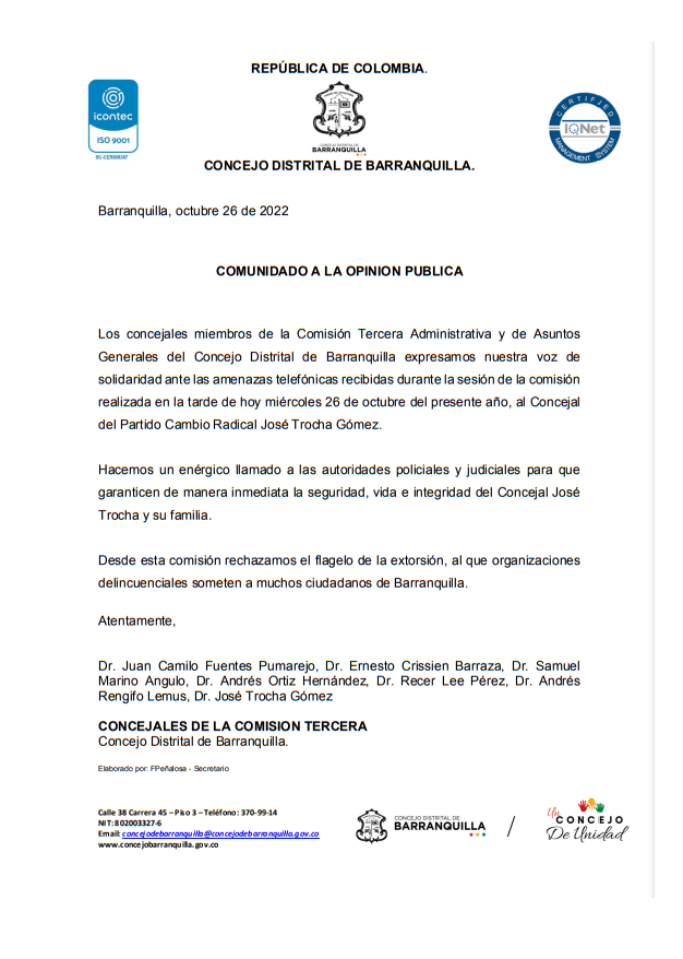 En plena sesión, delincuentes amenazan telefónicamente a concejal de Barranquilla 1 Sin titulo 43
