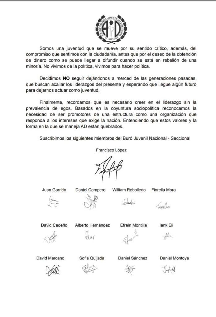 Militancia juvenil de AD-judicializada rechaza a Bernabé Gutiérrez como candidato presidencial para 2024 2 WhatsApp Image 2023 02 24 at 10.17.11 AM