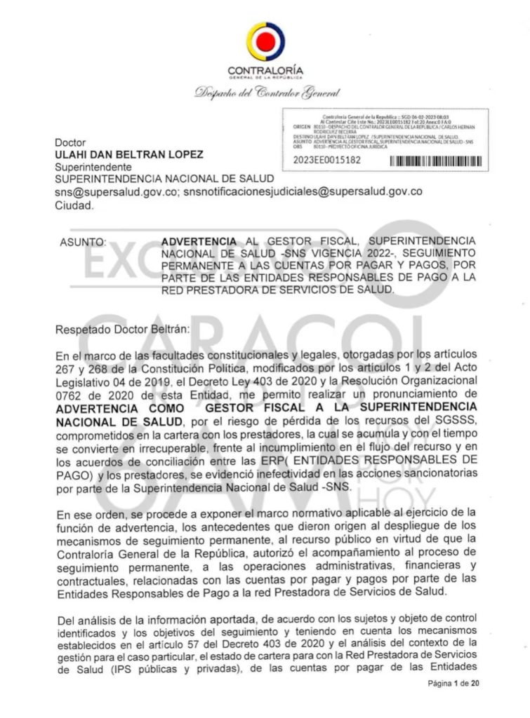 Supersalud carece de capacidad para intervenir Sanitas y Nueva EPS, revela informe de Contraloría 1 Contraloria 1