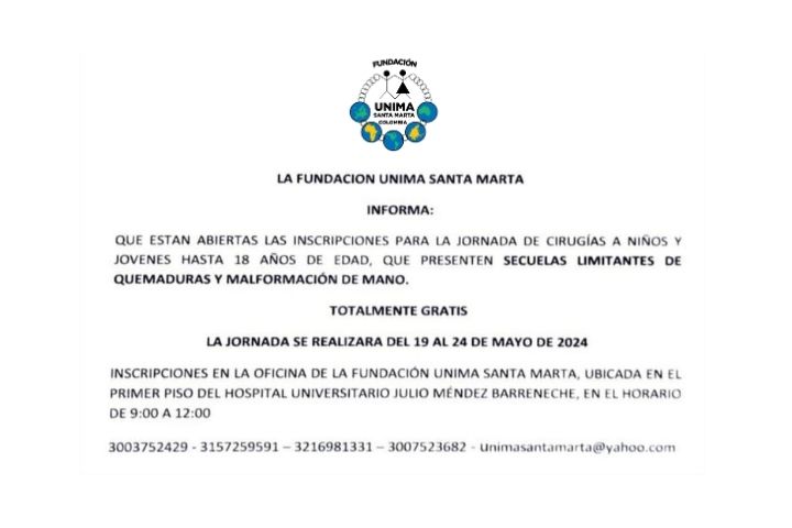 Fundacion Unima Santa Marta abre convocatoria para jornada de cirugias a ninos y jovenes mayo 2024