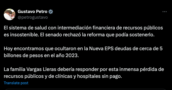 Petro critica retiro de EPS Sura y denuncia deudas ocultas en Nueva EPS 1 Captura de Pantalla 2024 05 28 a las 2.08.49 p. m