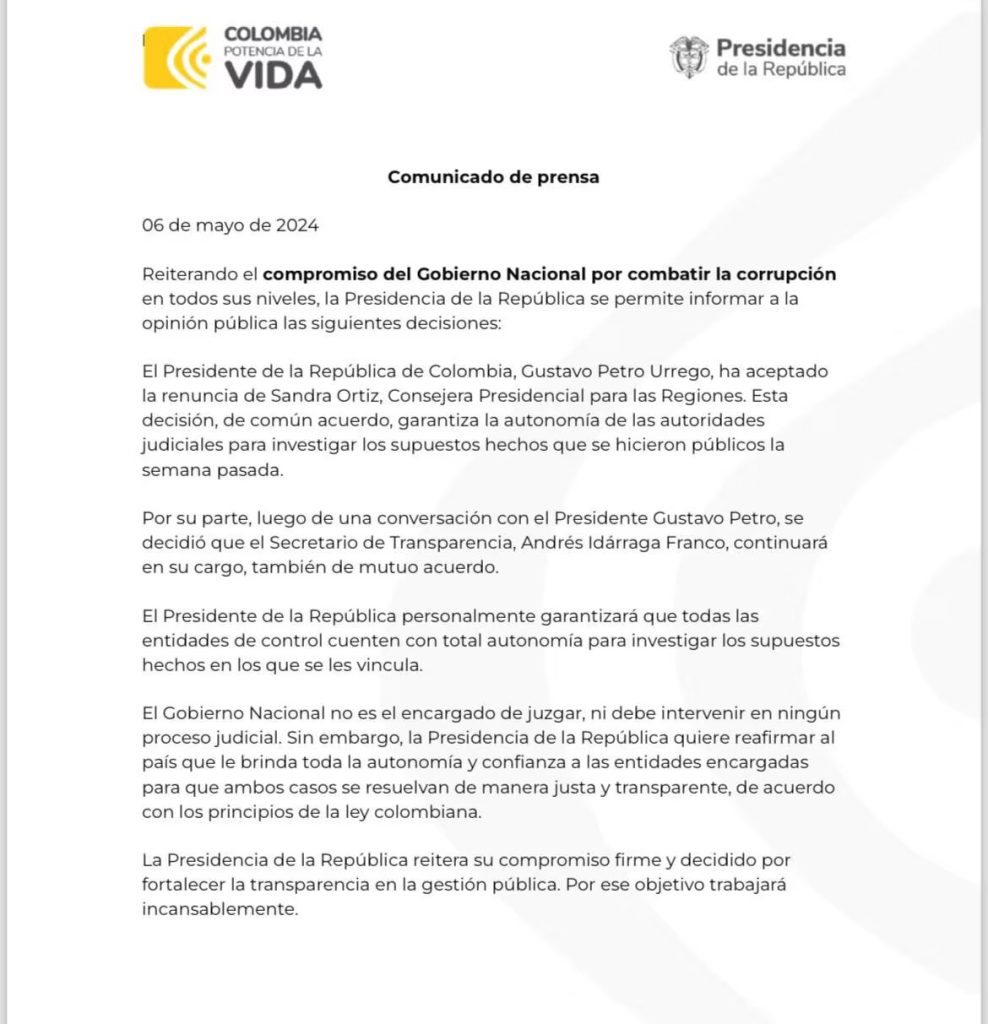 Comunicado de Presidencia Foto Presidencia