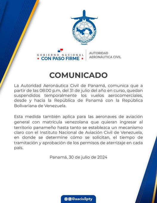 Venezuela suspende temporalmente los vuelos con Panamá y República Dominicana 2 453390739 909825101189003 7242012067697776001 n
