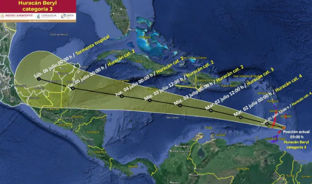 Huracán Beryl amenaza el Caribe y podría impactar México en los próximos días 4 Captura de Pantalla 2024 07 01 a las 1.22.13 p. m