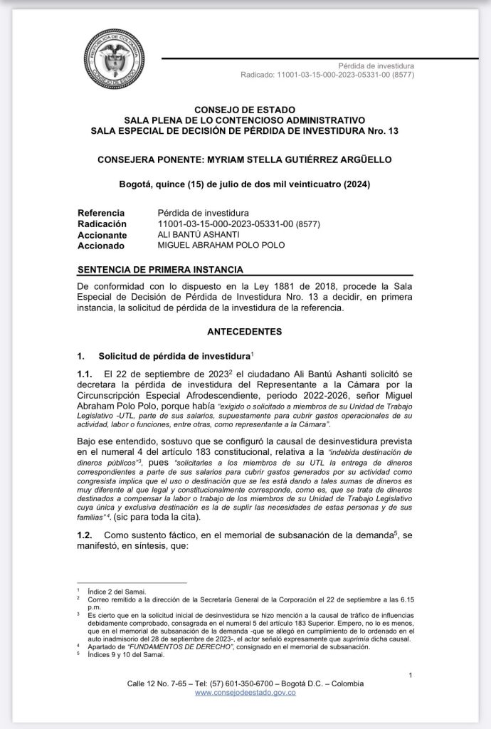 El magistrado del CNE, César Lorduy muestra opinó frente a la demanda de pérdida de investidura contra Miguel Polo Polo 1 GTqrxkIWEAETWDS
