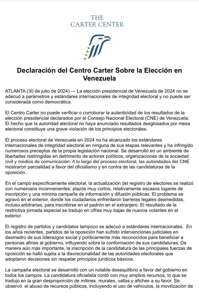 Centro Carter califica como "no democráticas" elecciones en Venezuela 1 GTyf9yPWkAEFNf6