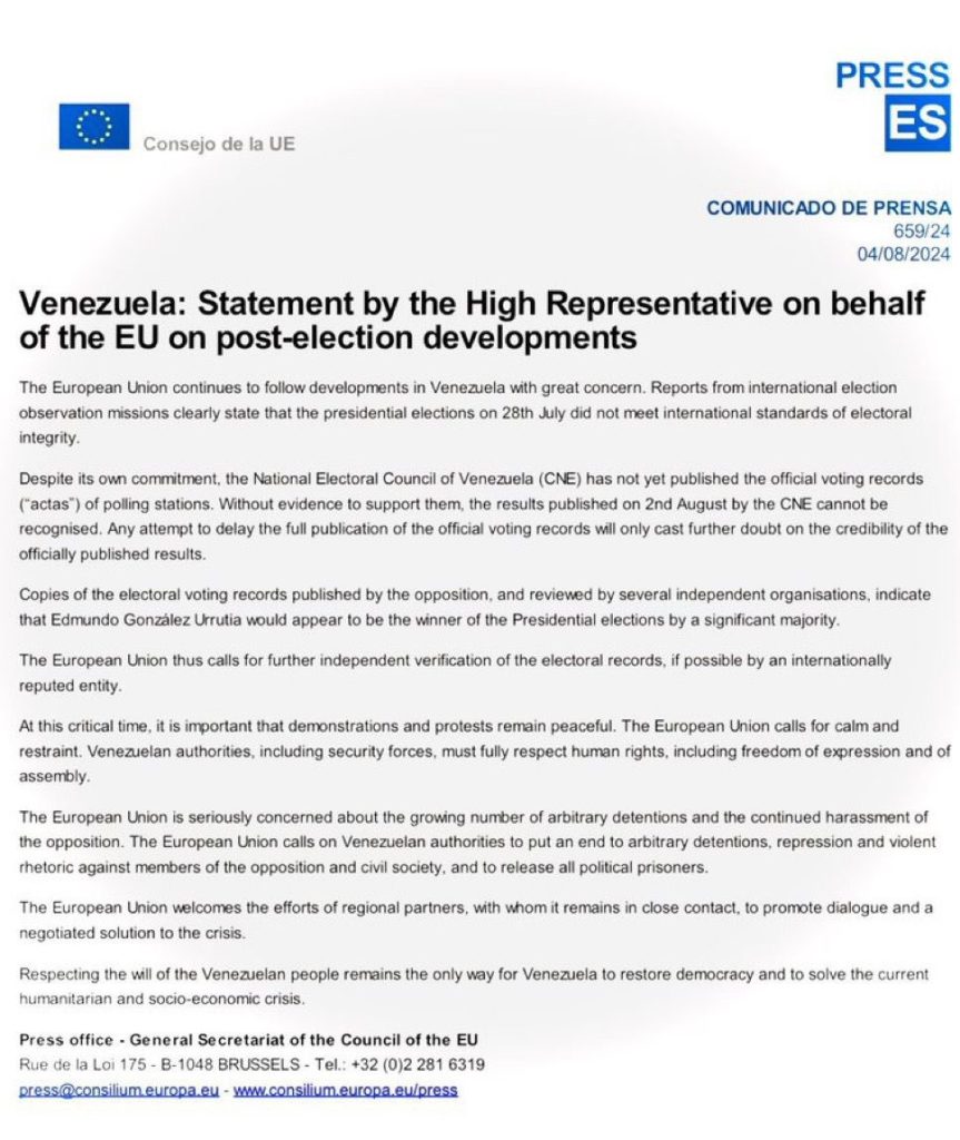 Comunicado de la Unión Europea: “Resultados publicados por el CNE no pueden ser reconocidos sin pruebas” 1 GUKp22AXgAEzdZ1