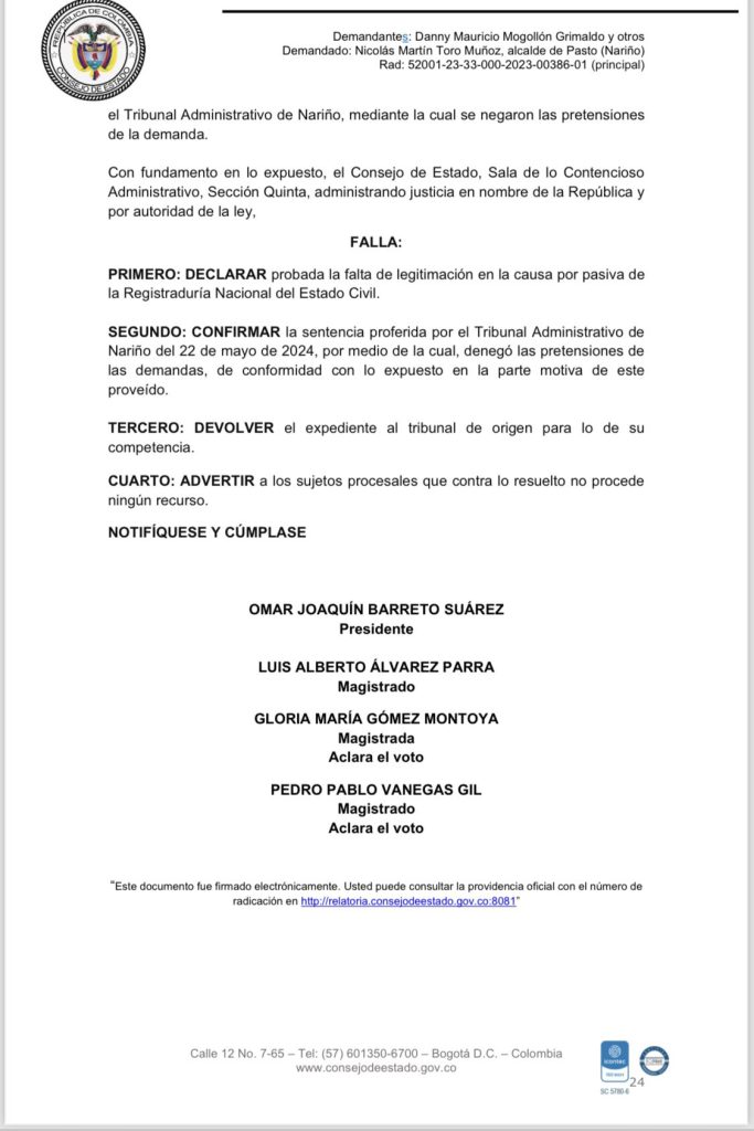 César Lorduy confirma la validez de la elección de Nicolás Toro Muñoz como alcalde de Pasto 2 GVsOLlAWsAA7nuH