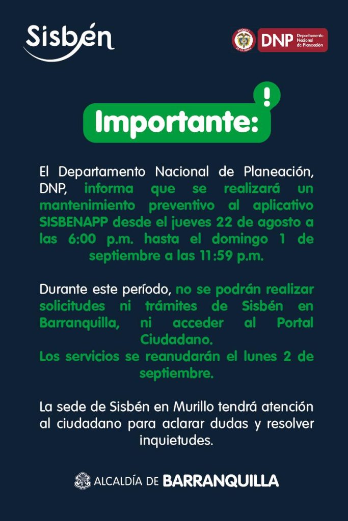 Trámites del Sisbén estarán suspendidos durante 9 días en el país por mantenimiento del aplicativo SisbénAPP 1 IMG 20240822 WA0036