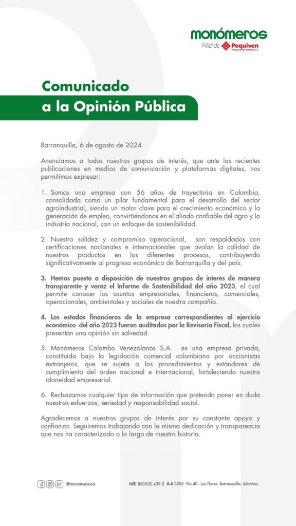 Monomeros comunicado