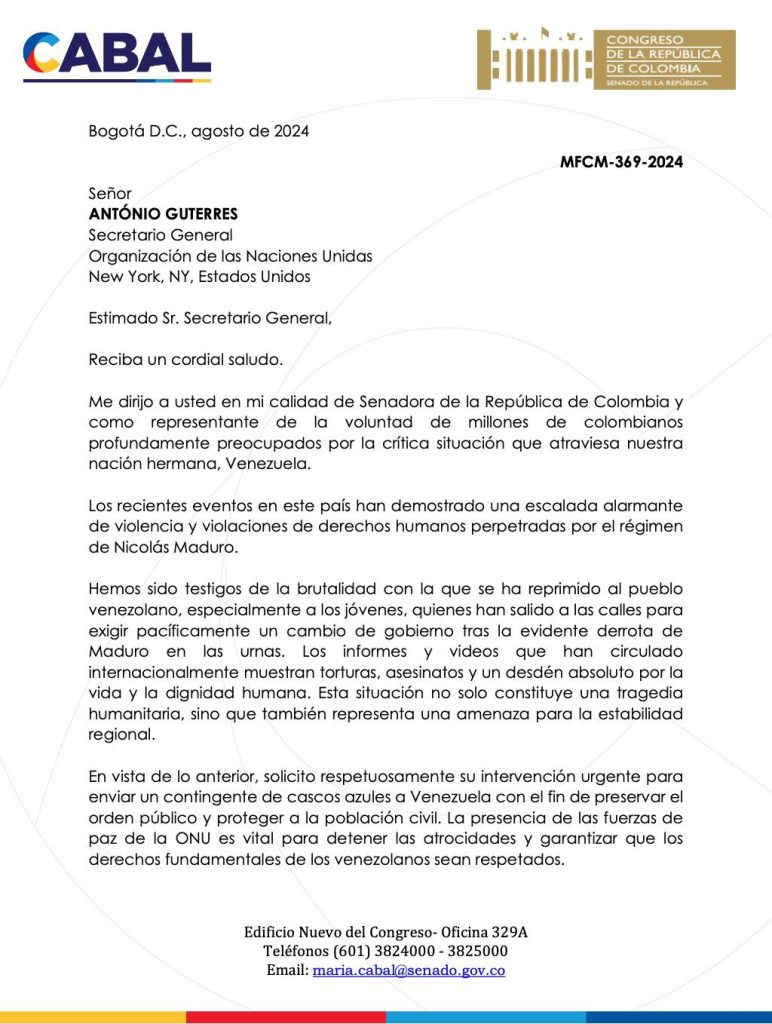Senadora María Fernanda Cabal solicita intervención de la ONU en Venezuela 1 feb20cee caa9 4a57 bddf 25a77337ba7f