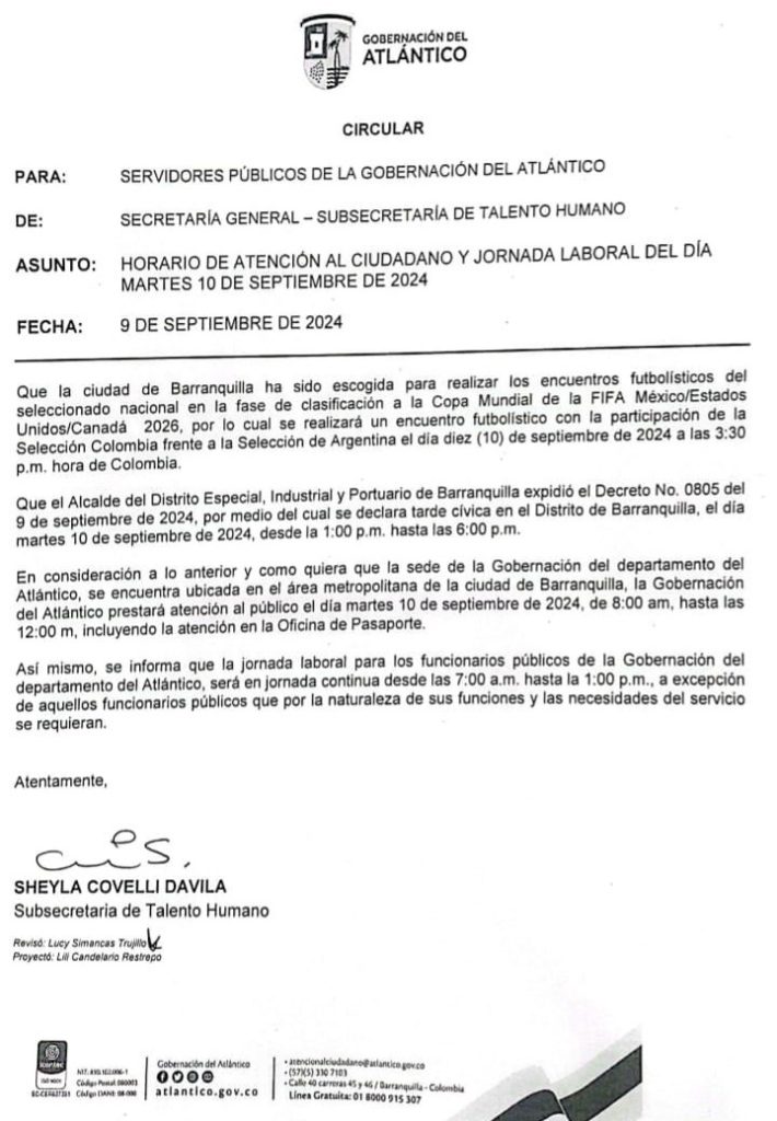 Gobernación del Atlántico decreta tarde cívica con motivo el partido de fútbol Colombia-Argentina 1 234d435a a155 469f 80db ddabb720bbee 1