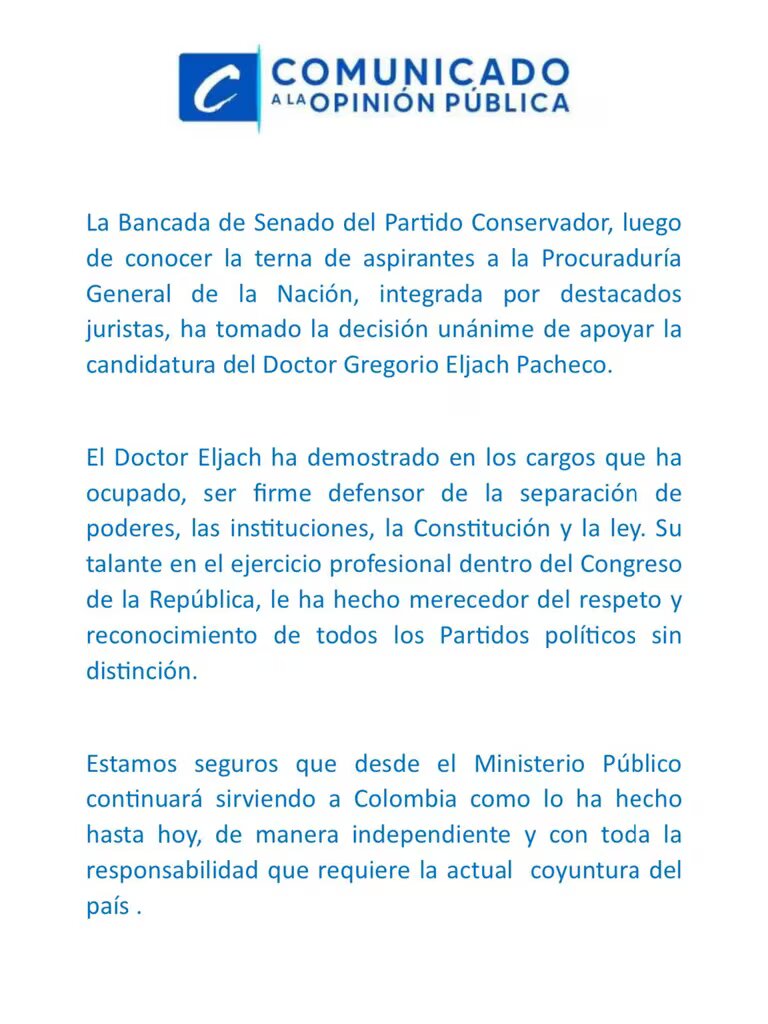 Gregorio Eljach, el favorito para la Procuraduría General de la Nación con amplio respaldo político 1 Conservador