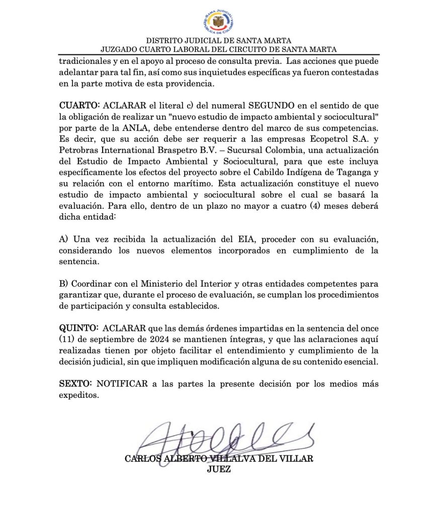 Juez de Santa Marta aclara orden judicial sobre el pozo Uchuva 2 y establece plazo de dos meses para suspender actividades 3 GX60nmMWoAA lvv