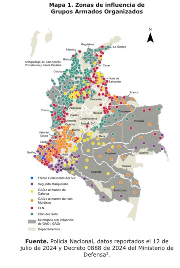 MAPA DE VIOLENCIA EN COLOMBIA ZONAS DE INFLUENCIA DE GRUPOS ARMADOS ORGANIZADOS