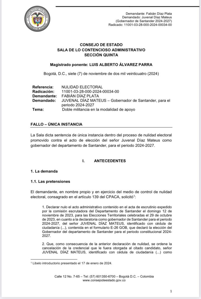 Consejo de Estado ratifica la elección de Juvenal Díaz Mateus como Gobernador de Santander 1 WhatsApp Image 2024 11 08 at 11.40.20 AM
