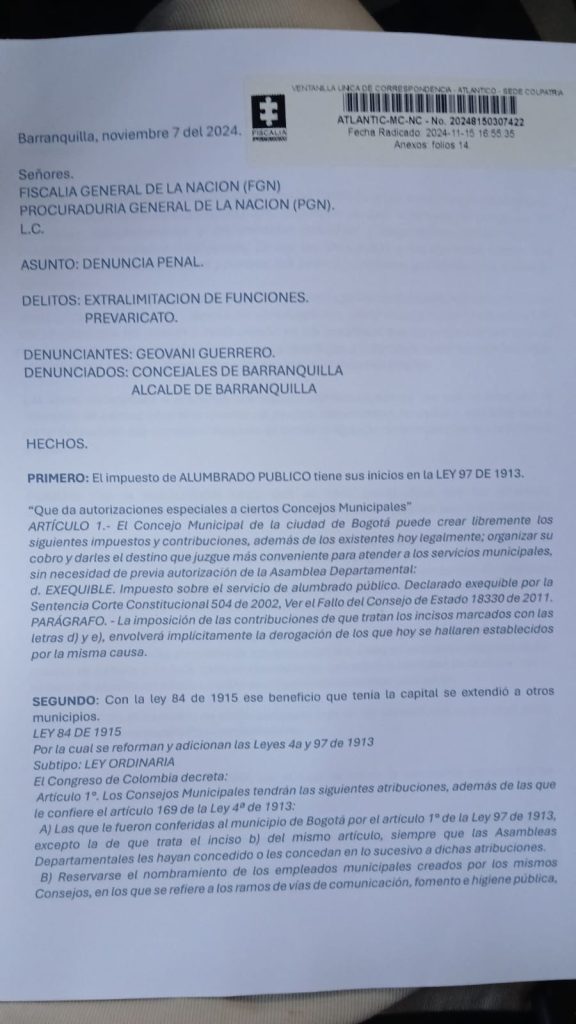 Denuncian penalmente al alcalde y concejales de Barranquilla por extralimitación de funciones 1 WhatsApp Image 2024 11 20 at 12.31.24