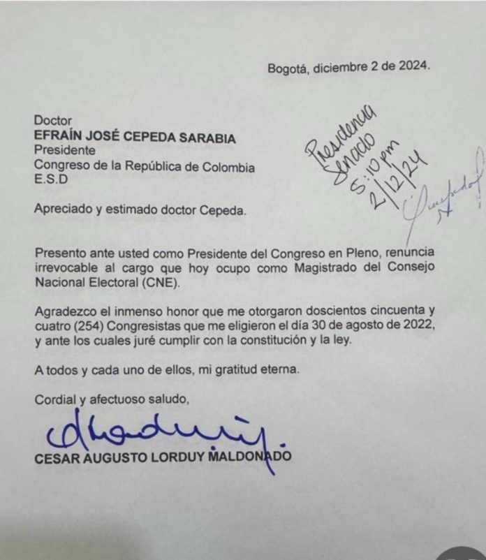 Renuncia de Cesar Lorduy