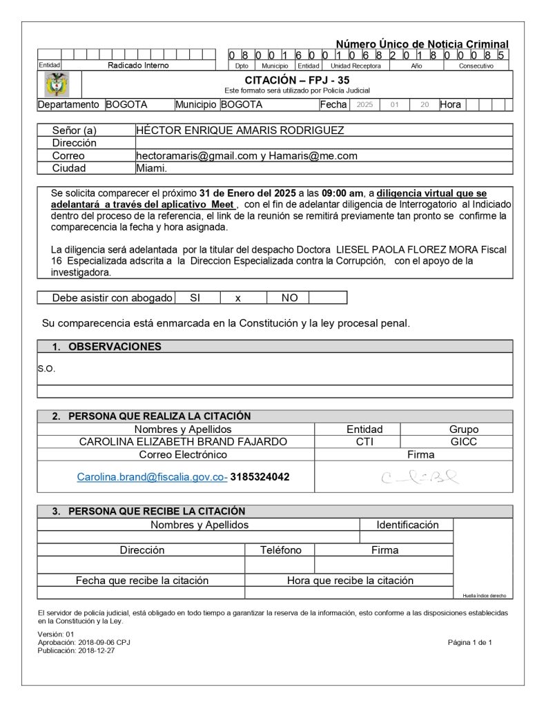 Reviven caso del Megatanque de Barranquilla: Citan a Héctor Enrique Amaris 2 FPJ 35 Citacion V 01 HECTOR ENRIQUE AMARIS RODRIGUEZ 2 page 0001