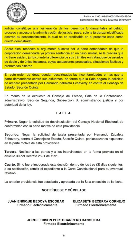 Hernando Zabaleta Echeverry no logra su objetivo: Consejo de Estado niega su solicitud de tutela 2 IMG 20250115 WA0047