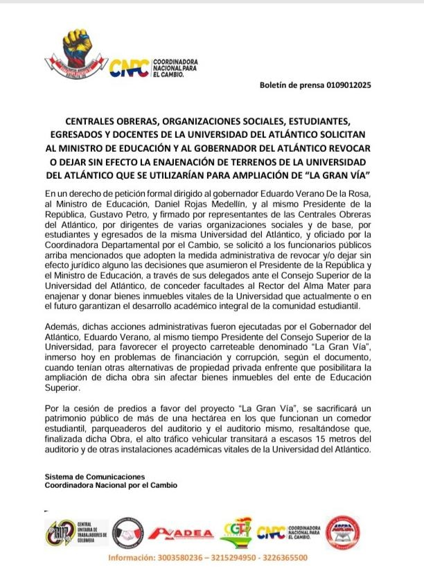 Colectivos sociales exigen frenar la enajenación de terrenos de la Universidad del Atlántico para el proyecto ‘La Gran Vía’ 1 image 12