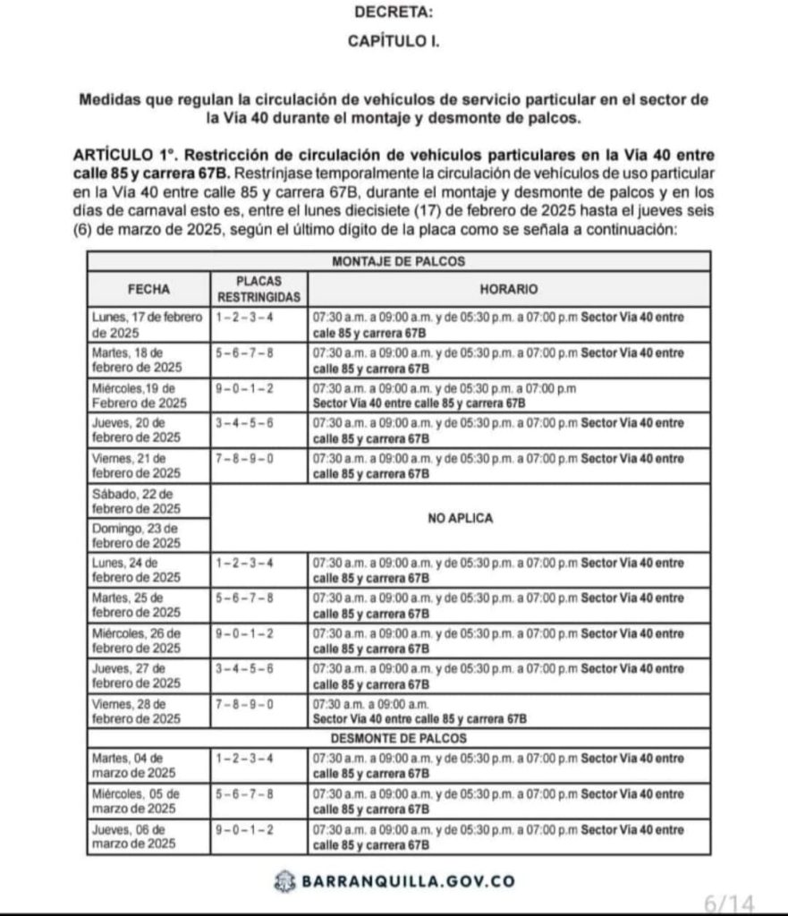 Inició el Pico y Placa por Carnaval 2025 en Barranquilla: Vías Afectadas y Nuevas Medidas de Tránsito 2 0a8d47d7 25f6 4ebc b2e2 ed23ff3e6c0f