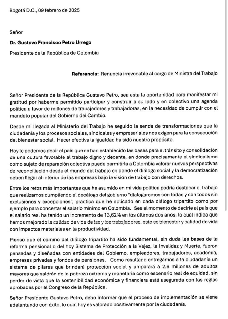 Gloria Inés Ramírez renuncia como ministra del trabajo en Colombia 1 20250209 195136