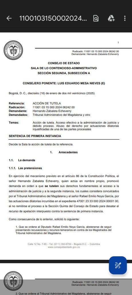 Consejo de Estado ordena al Tribunal Administrativo del Magdalena remitir proceso del diputado Rafael Noya 1 Gip3A1WXIAAmeGH