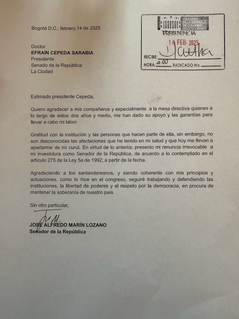 Por motivos de salud, renunció el senador conservador José Alfredo Marín 1 GkBUe2rXcAAwoDT