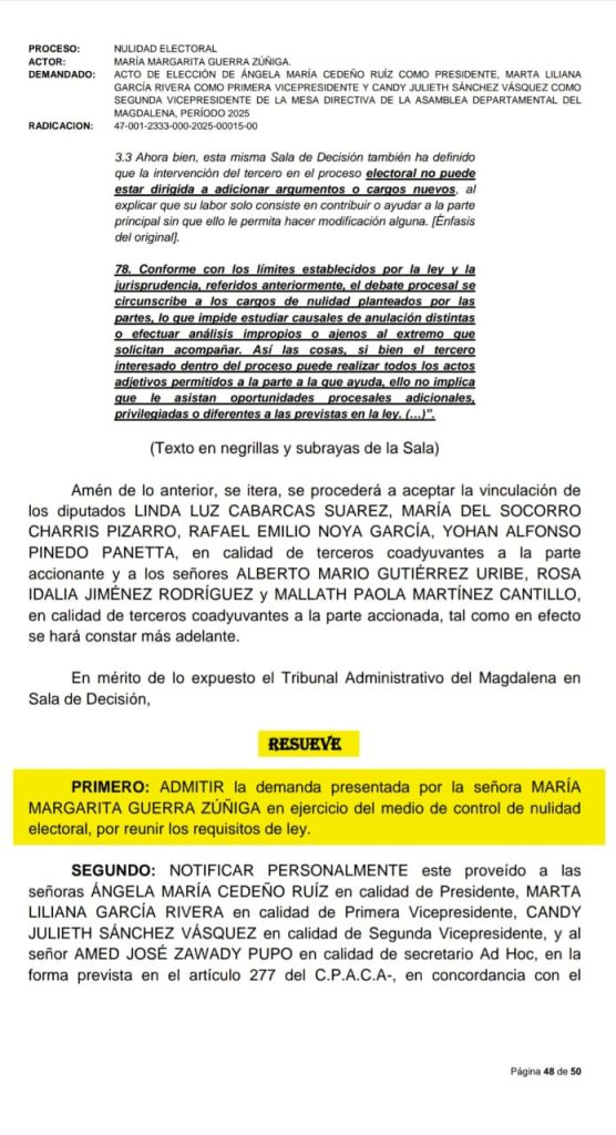Suspendida la mesa directiva de la Asamblea del Magdalena tras demanda de nulidad electoral 2 WhatsApp Image 2025 02 27 at 14.24.06