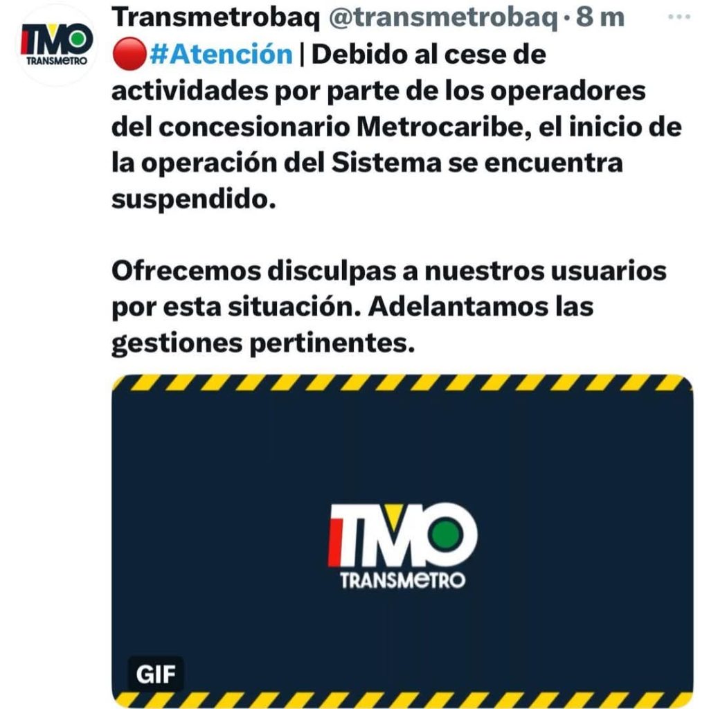 Suspendida operación de Transmetro en Barranquilla por falta de pago a operadores 1 FB IMG 1742209604018