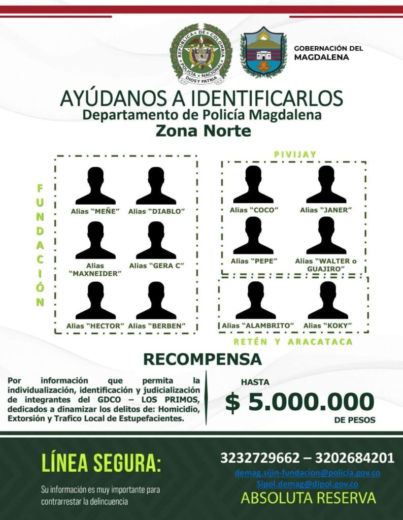 ¡Delincuentes en la Zona Norte del Magdalena tienen sus días contados! Con cartel de los más buscados y recompensa, la Gobernación y la Policía buscan su identificación 1 IMG 20250313 WA0023