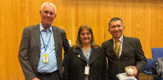 La ministra de Justicia, Ángela María Buitrago, en la 68ª sesión de la Comisión de Estupefacientes de las Naciones Unidas, destacando los beneficios potenciales de la hoja de coca y su diferenciación con la cocaína. // Foto: Tomada de la web.