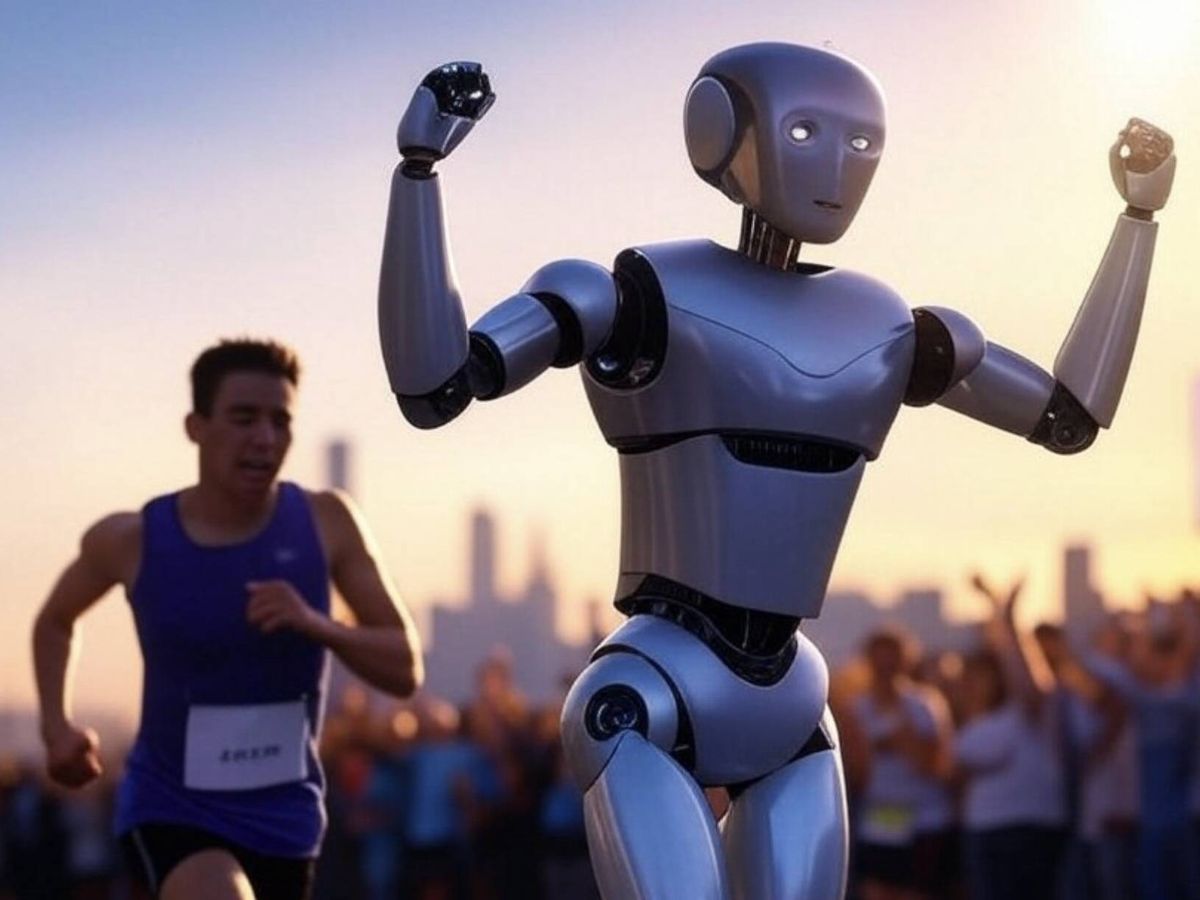 Robots humanoides desafian a corredores humanos en una historica media maraton en Pekin
