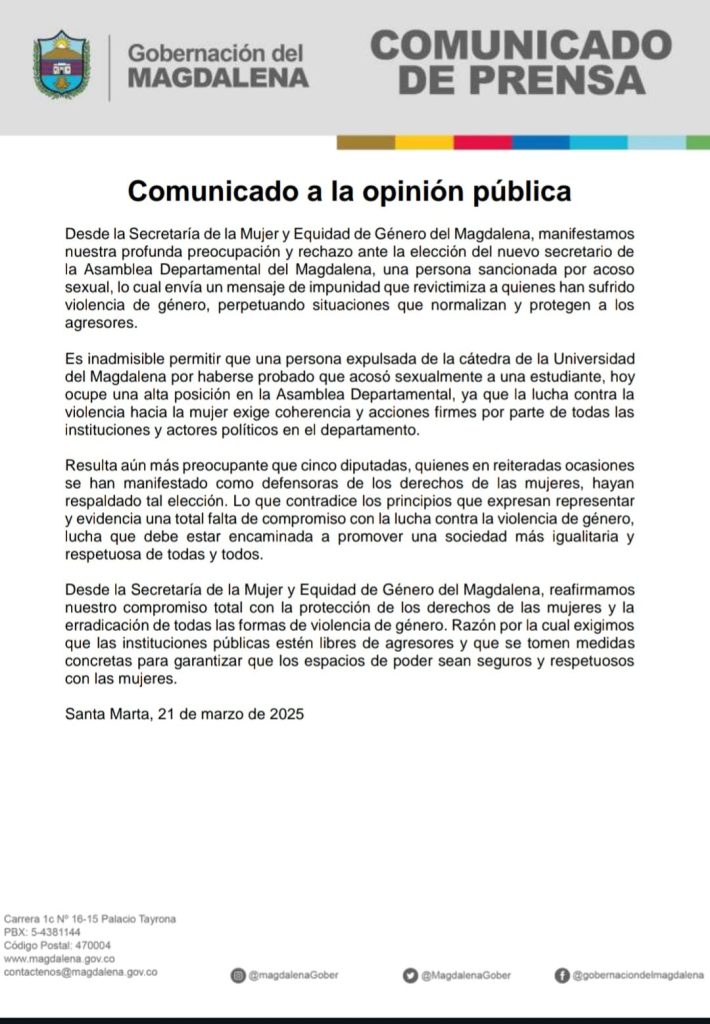 Preocupación en el Magdalena por la elección de un secretario sancionado por acoso sexual 1 WhatsApp Image 2025 03 22 at 10.09.03 AM