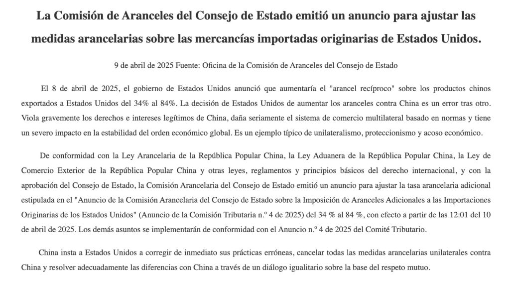 China impondrá aranceles del 84% a productos de EE.UU. en respuesta a medidas de Trump 1 GoFuwVUXgAEoS9P