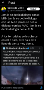 Pensamientos de Santiago Uribe: Si te robas $800 mil millones devuelves $2.000; Dialogo con el M19 no debió existir; Próximo presidente no debe acabar con RTVC 2 Screenshot 20250418 215600 409