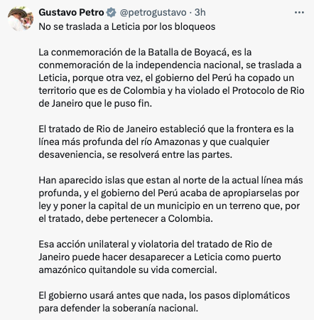 Petro traslada conmemoración del 7 de agosto a Leticia por disputa territorial con Perú 1 Captura de Pantalla 2025 08 05 a las 10.56.14 a. m