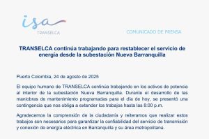 Traniselca trabaja para restablecer el servicio de energía en la subestación nueva Barranquilla 1 IMG 20250824 WA0007