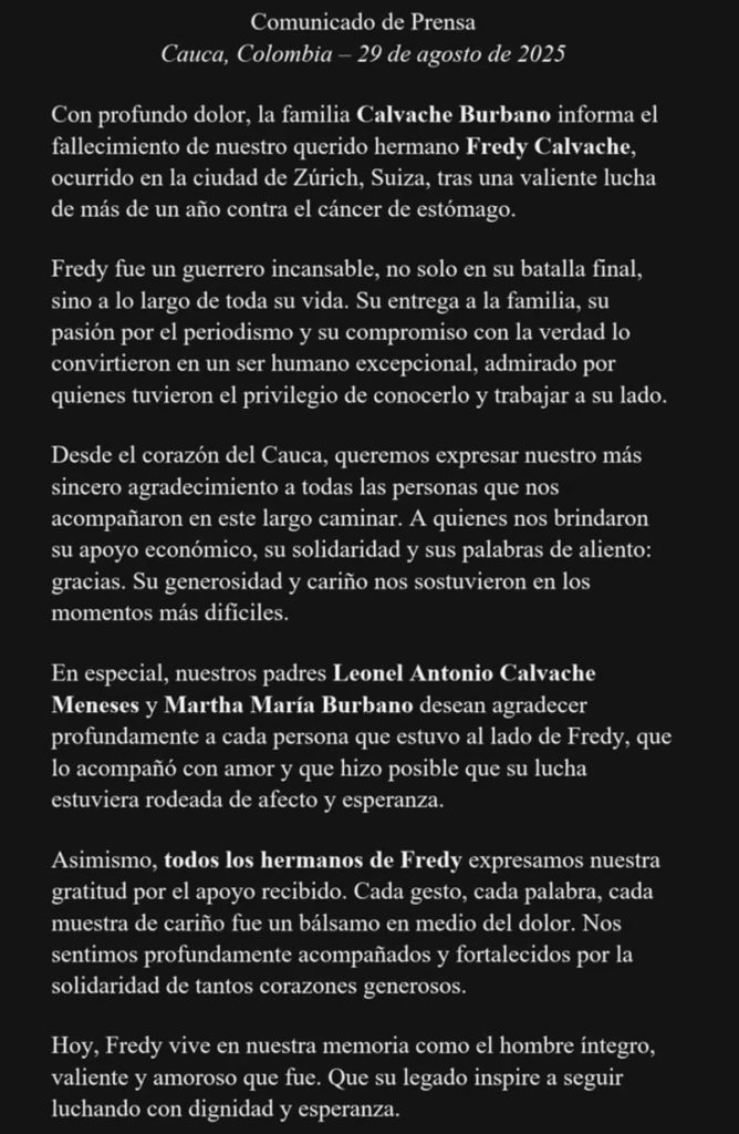 familiares de fredy calvache lo despiden ST7YQTMHUZG5LMY5KTAIRAYT6U