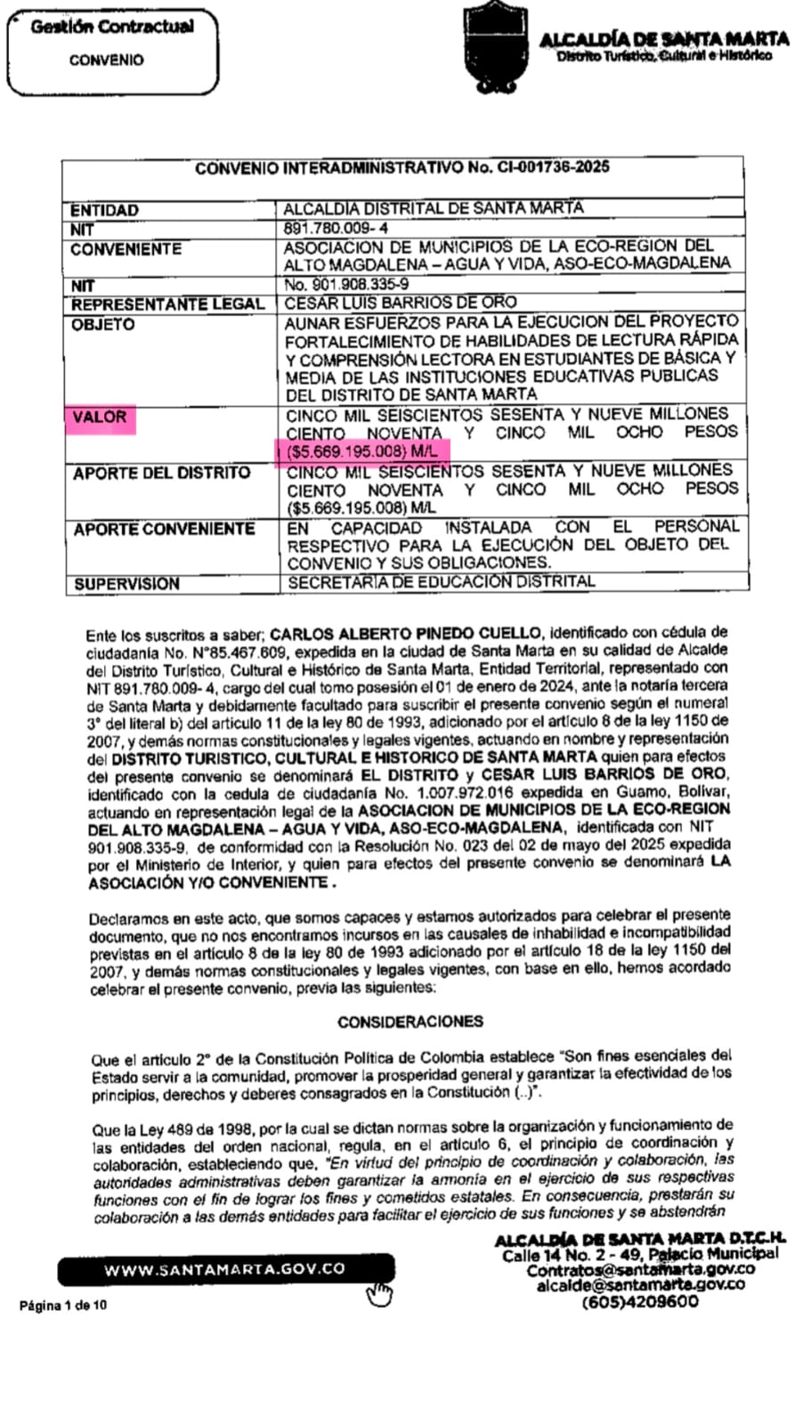 Documento 1 numero CI 001736 2025