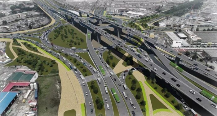 Render megapuente de tres pisos Las Americas Bogota